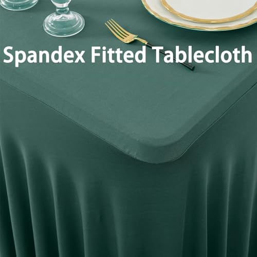 2 Pack Hunter Green Spandex Tablecloths for 6 Foot Rectangle Tables, Wrinkle Free Fitted Table Cover 6ft Green Stretchy Table Clothes with Skirt for Parties Weddings Birthday Banquet Baby Shower - Image 2