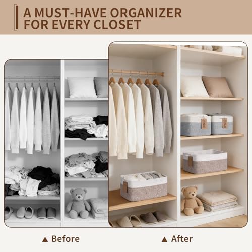 Goodpick 4 Pack Storage Baskets for Organizing Shelves, Gray & White - Image 4