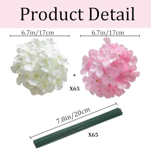 65Pcs Whitepink Hydrangea Artificial Flowers Bulk，Realistic Silk Fake Flowers with Stems，Faux Hydrangea Flowers for Wedding Home Decor Centerpieces Living Room Party Baby Shower Decoration - Image 3