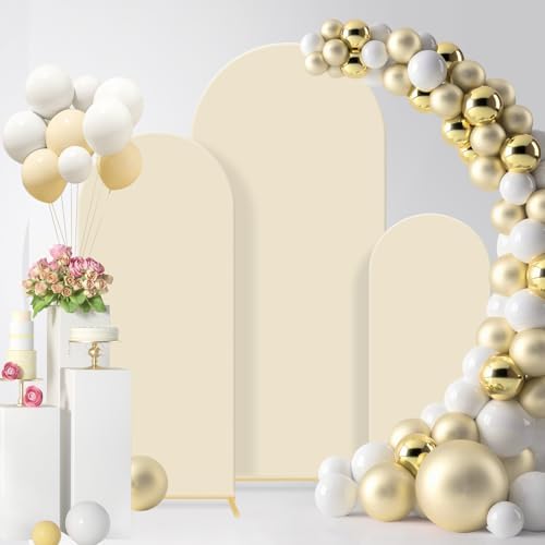 Gawicpy Wedding Arch Backdrop Stand Set Metal Arch Backdrop Stand with Wedding Arch Cover, Wedding Balloon Arch Backdrop Stand for Birthday, Baby Shower, Anniversary (Beige, 4FT+5FT+6FT) - Image 3