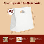 White Kraft Paper Bags with Die Cut Handles, 11" x 6" x 11", 500 Pack - Image 6