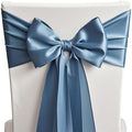 50 Pack Dusty Blue Chair Sashes Bows Satin Wedding Chair Ribbons 7x108 Inch by SINSSOWL