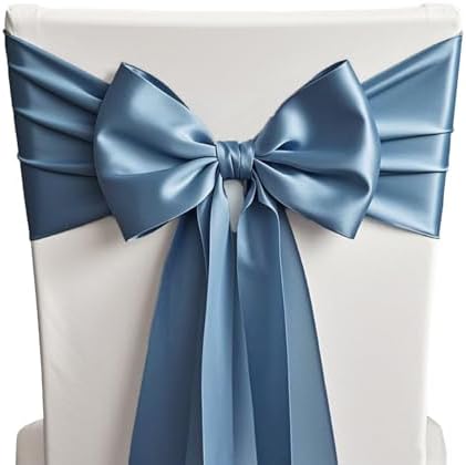 50 Pack Dusty Blue Chair Sashes Bows Satin Wedding Chair Ribbons 7x108 Inch by SINSSOWL