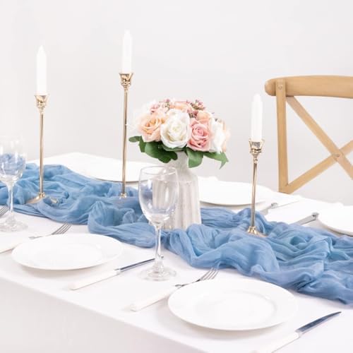 Dusty Blue Fall Cheesecloth Table Runner Boho Dinning Decor 10ft, 8 Pack - Image 4