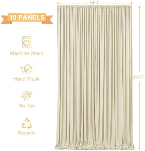 50ft x 12ft Beige Backdrop Curtains Wrinkle Free Backdrop Curtain for Wedding Parties Beige Fabric Backdrops Drapes Back Drop Cloth Bridal Shower Stage Curtains Wedding Decorations for Reception - Image 5