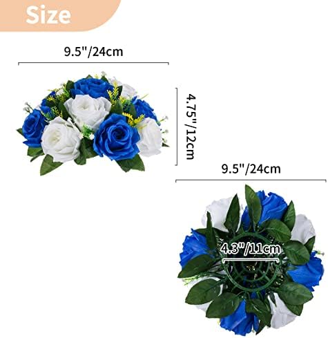 NUPTIO Flower Ball Arrangement Bouquet - 10 Pcs 9.5 inch Diameter Royal Blue Fake Flowers Roses Balls for Centerpieces Tables - Artificial Rose Arrangements for Wedding Centerpiece Table Decorations - Image 5