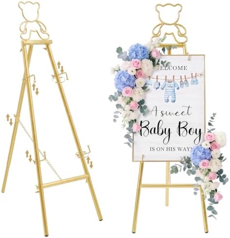 Novabright 39"-47" Baby Shower Adjustable Gold Easel Stand Wedding Welcome Sign Heavy Duty Metal Easel with 4 Display Modes 360° Rotating Hooks 4-tier Adjustable Display Stand, Art, Poster by Unknown