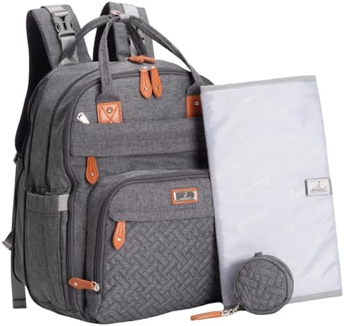 BabbleRoo Extra Large Diaper Bag Backpack, Expandable Baby Bag with Up to 50% More Capacity - Travel Essentials Baby Bag Tote with Changing Pad, Stroller Straps & Pacifier Case - Unisex, Dark Gray by BabbleRoo