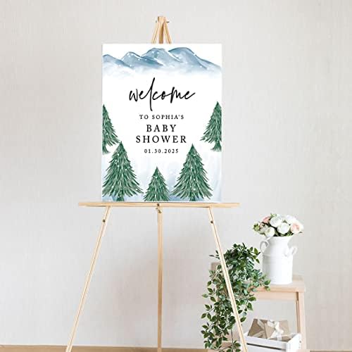Andaz Press Custom Large Baby Shower Welcome Sign, 16" x 20", Winter Woodland Forest Personalized Canvas Welcome Sign, Signage Gender-Neutral Canvas Sign for Baby Sprinkle, Baby Shower Decorations - Image 2