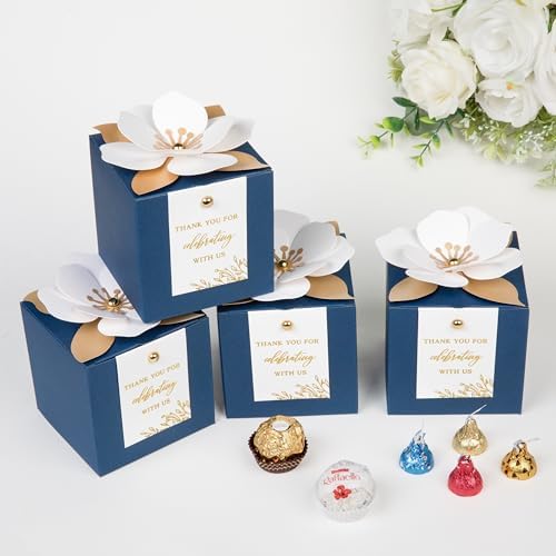 FEIYI 20 PCS 3.55“ Navy Blue Gift Boxes，Party Favor box with flowers - Image 3