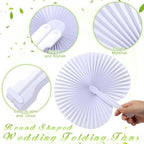 Yulejo 150 Packs White Hand Fans for Wedding Round Folding Plastic Handle - Image 3