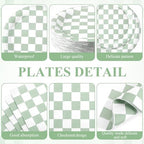 Pickmesh Sage Green and White Checkered Party Decorations Plates Serve 50 - Image 2