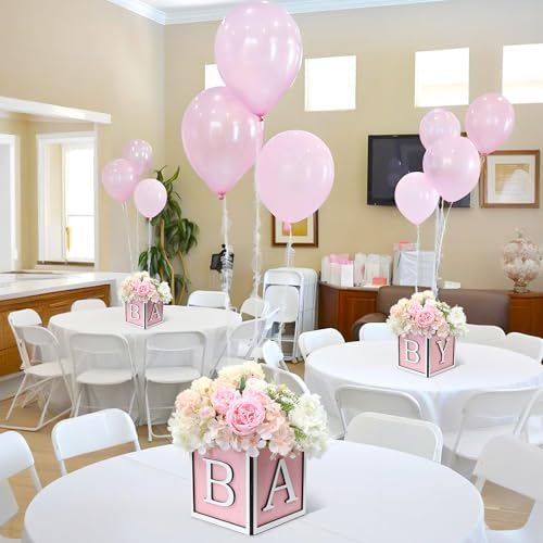4 Set Baby Shower Centerpieces for Tables - 6 inch Wooden Boxes with Baby Letters Rustic Cube Planter Wood Blocks for Gender Reveal Party Favor (Pink) - Image 6