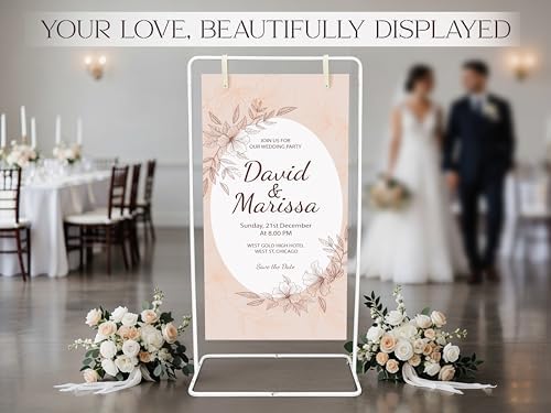 OLEEK Adjustable wedding welcome sign stand - Customizable design bundle for linen sign stand - wedding sign holder - welcome wedding sign - wedding signage with 6 Leather Hanging straps - Image 5