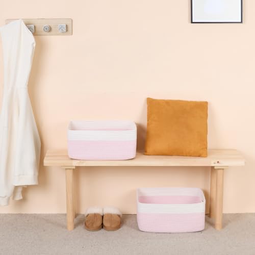 MiniArk Woven Pink Cotton Storage Baskets, 3 Pack, 17 x 13 x 7.5 inches - Image 6