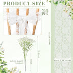Moukeren 24 Sets White Lace Chair Sashes with Artificial Baby's Breath, 8.2ft Wedding Aisle Pew Decorations Church Ceremony Chair Ribbons for Bridal Shower Banquet Party Decor - Image 2