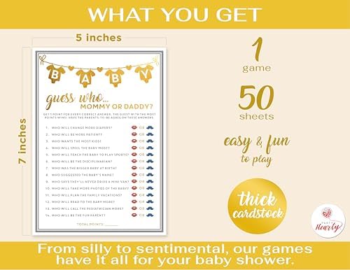 Party Hearty Baby Shower Games, Guess Who Mommy or Daddy - Gold (Pack of 3) - Image 2