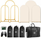 Arch Backdrop Stand Set with Cover 7.2ft,6ft x 2 Arched Frame Stand and Spandex Wedding Arch Cover & Storage Bag (Beige, 7.2Ft+6Ft+6Ft) by Lrrtwer