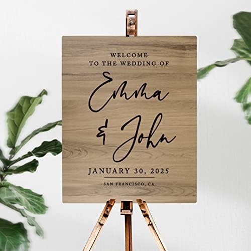 Andaz Press Large Wooden Welcome Sign for Wedding Rustic Welcome Sign 16" x 20" Custom Names Date & Location Script Wedding Signage English Oak MDF Wood Finish Wedding Reception Indoor Outdoor Signs - Image 2
