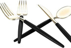 Luxe Party 128 Pieces Two Tone Plastic Disposable Cutlery | Forks-Spoons-Knives | Full Size | Chic Round | Black and Gold - Image 4