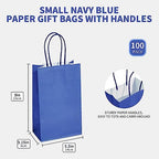 DjinnGlory 100 Pack Small Navy Nautic Blue Paper Gift Bags with Handles Bulk Set for Graduations, Small Business, Birthday Party Treats, 9x5.5x3.15 Inch - Image 3