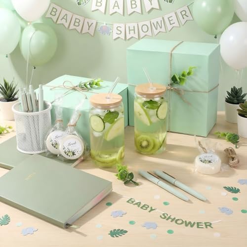 6 Set Baby Shower Prizes for Winners Gifts Baby Shower Guest Gifts Soap Pen Glass Tumbler Notebook Gift Box Packaging Wedding Bridal Game Prizes Gift Box Party Favors(Green,Funny) - Image 3