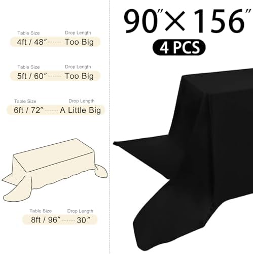 4 Pack Rectangle Tablecloth 90x156Inch Black Washable Polyester Table Cover for Wedding Dining Table Buffet Parties Banquet Decoration（Black） - Image 2