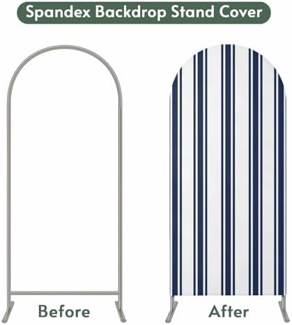 Strip Spandex Arch Backdrop Cover 7.2FT for Balloon Garland Rustic Farmhouse Strip Blue Double-Sided Chiara Backdrop Stand Cover Elastic Fitted Fabric Background for Birthday Party Baby Shower Decor - Image 4