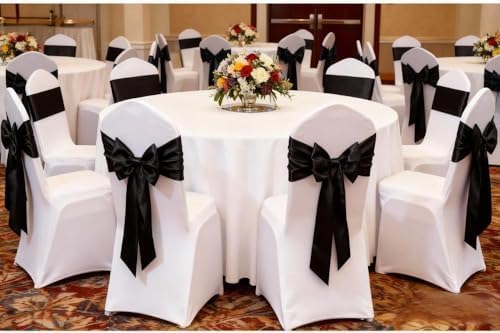 50 Pack Satin Black Chair Ribbons, Black Satin Chair Bows Sashes - Image 3