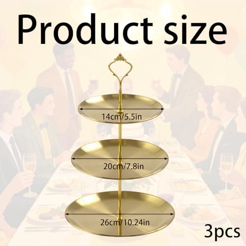 3 Pcs 3 Tier Stainless Steel Cupcake Stand, Gold Tiered Dessert Stand for Wedding, Birthday Party, Baby Shower, Tea Party, Graduation Ball (Gold) - Image 2