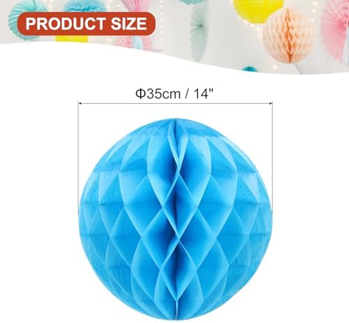 PATIKIL 10pcs 14" Honeycomb Balls Tissue Paper Pom Poms, Party Hanging Paper Honeycomb Balls Decoration for Birthday Wedding Home Backdrop Decor, Sky Blue - Image 2
