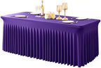 1 Pack Purple Table Clothes for 8 Foot Rectangle Tables, One-Piece Wrinkle Resistant Stretch Spandex Table Covers with Skirt for Event Banquet Wedding Birthday Party by PartyTalk