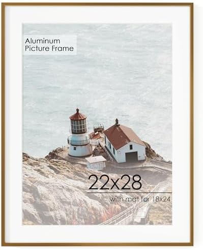 FLYJOE 22x28 Metal Picture Frame For Wall With Mat For 18x24, 22''x28'' Aluminum Photo Frames With Tempered Glass, Minimalist Modern Poster Frame Horizontal And Vertical Formats, Bronze by FLYJOE