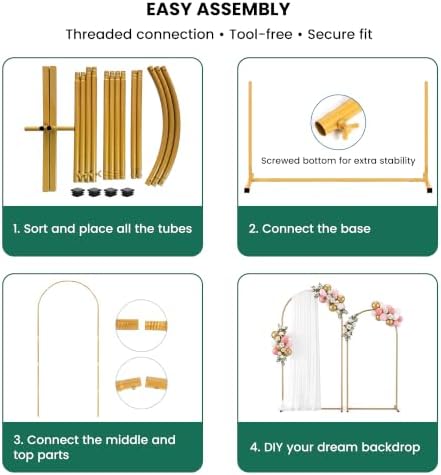 Metal Arch Backdrop Stand Set of 2, Gold Wedding Arch Frame 7.2FT+6FT, Heavy Duty Round Balloon Arch Stand with Threaded Connection for Wedding Ceremony, Baby Shower, Birthday Party Decorations - Image 6