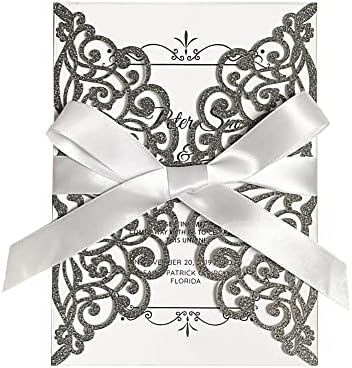 50Pcs Laser Cut Black Wedding Invitation With Glitter Envelopes And Ribbons Blank Personalized Card Invitaciones Para quinceañera Birthday Baby Shower Christmas Party Bridal Shower by Fashmade