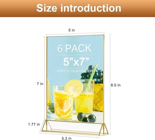 5X7 Gold Picture Frame Acrylic Sign Holder,Wedding Signs Table Numbers Menu Holders 6Pack - Image 2
