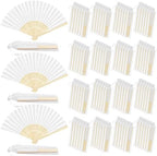MCEAST 120 Pieces Wedding Handheld Paper Fans White Bamboo Folding Paper Fan with 120 Organza Bags Foldable Cool Wedding Favors Wedding Fans for Guests Party Favors DIY Decoration by MCEAST