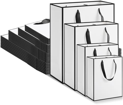 PerKoop 40 Pack Kraft Gift Bags with Handles, 4 Sizes Paper,White Black by PerKoop
