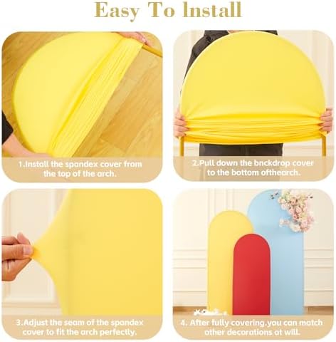 Red Yellow Blue Arch Backdrop Cover 3 Set-4FT, 5FT, 6FT Spandex Fitted Wedding Arch Stand Covers for Baby Shower Birthday Party Wedding Ceremony Photo Balloon Arch Stand Background Decorations - Image 6