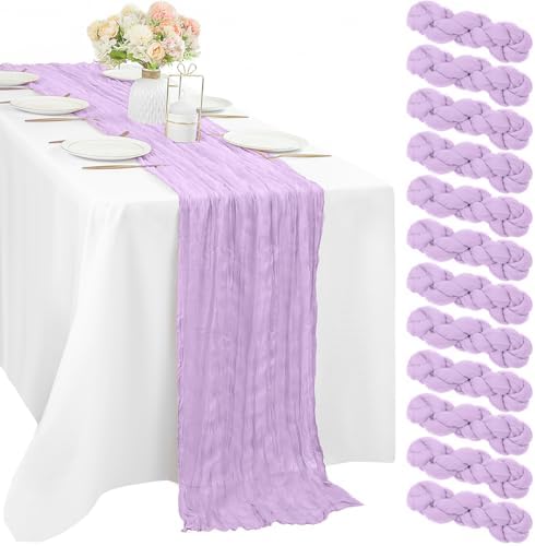 12 Pieces Lilac Cheesecloth Table Runner 10FT Pink Runner for Tables Gauze Fabric Boho 35 x 120 Inches Long Table Runner Decoration Rustic Sheer Runner for Wedding Baby Birthday Party Lilac by Sunnyline