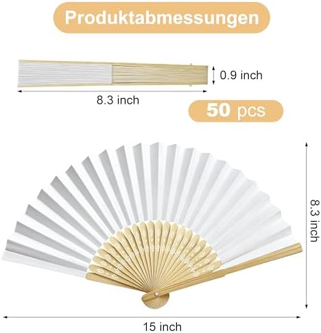 50pcs White Paper Hand Fans Bulk – Bamboo Folding Fan, Hand Fan Foldable, Chinese Fan|Fans in Bulk, Wedding Fans, Paper Fans Bulk, Bulk Fans, Abanicos de mano para fiesta – Wedding Favors for Guests. - Image 2