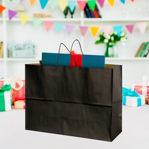 BLEWINDZ 70Pcs Large Black Paper Bags with Handles, 16x6x12 Inches Paper Shopping Bags for Small Business, Large Kraft Gift Bag Bulk for Grocery Mechandise Retail - Image 6