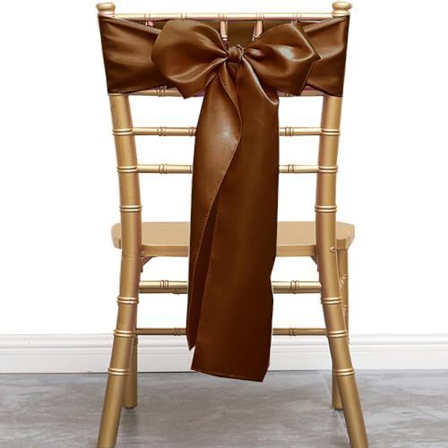 50 Pack Satin Brown Chair Sashes Bows for Thanksgiving Halloween Autumn Wedding Birthday Party Deocrations, Brown Sashes for Chair Covers Folding Chairs Chiavari Chairs Decorations - Image 4