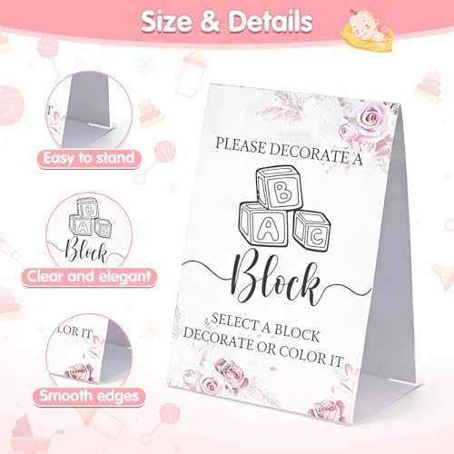 224 Pcs Baby Shower Blocks to Decorate Kit With 98 White Wooden Blocks, White Wooden Box, 24 Markers, 100 Pattern Templates, Sign, Complete Baby Shower Activity Kit for Gender Reveal Party Decorations - Image 3