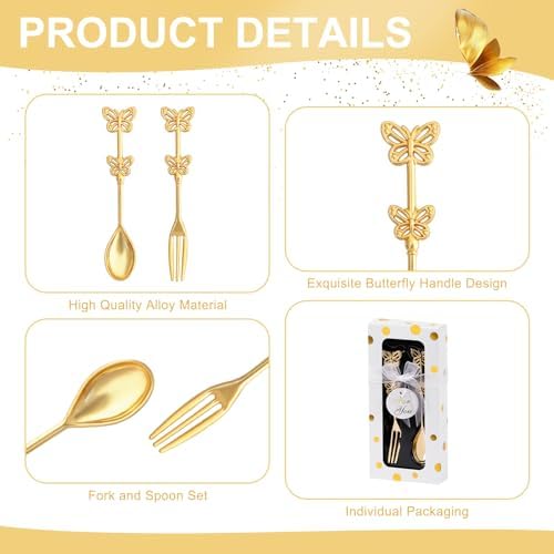 30 Pcs Wedding Forks and Spoon Set, Butterfly Coffee Teaspoon with Gift Box, Wedding Baby Shower Return Gift Tea Party Decoration Souvenir or Bridal Shower Favors for Guests - Image 3