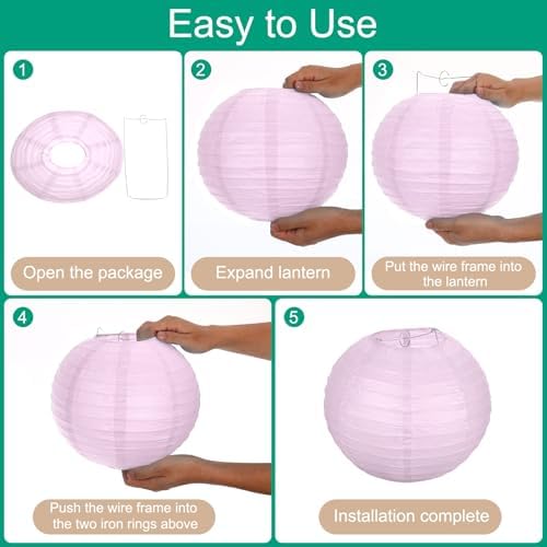 uxcell 3Pcs Light Purple Round Paper Lanterns 16" Chinese Paper Lantern - Image 3