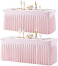 2 Pack Pink Table Cloth for 8 Foot Rectangle Tables Spandex Fitted Tablecloth 8ft Stretch Table Covers Skirt Pink Banquet Tablecloths Wrinkle Free Tablecloth for Party Wedding Birthday Event by Tao-GePartyDecorations