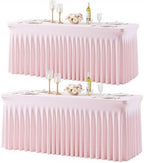 2 Pack Pink Table Cloth for 8 Foot Rectangle Tables Spandex Fitted Tablecloth 8ft Stretch Table Covers Skirt Pink Banquet Tablecloths Wrinkle Free Tablecloth for Party Wedding Birthday Event by Tao-GePartyDecorations
