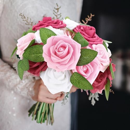 100 Pcs Artificial Rose Flowers, Gradient Pink - Image 3