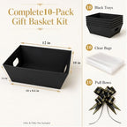 MAICOBI 10 Pack Black Empty Gift Baskets with Clear Bags and Bows - Image 2